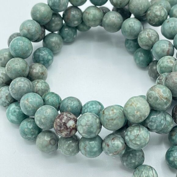 Coral jasper beaded bracelet 7” stretch crystal healing handmade anxiety fears p - Picture 6 of 8